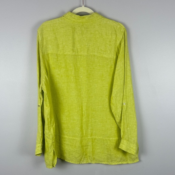 Tahari 100% Linen Oversize Vibrant Yellow Roll-Up Sleeve Blouse Size XL - Picture 8 of 9